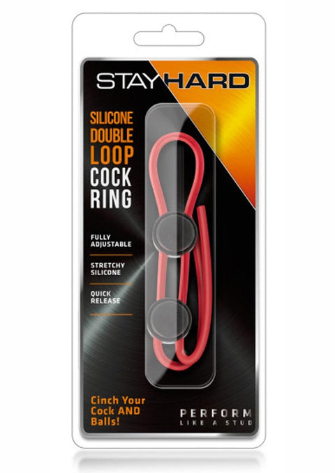 Stay Hard Silicone Double Loop Cock Ring - Rojo