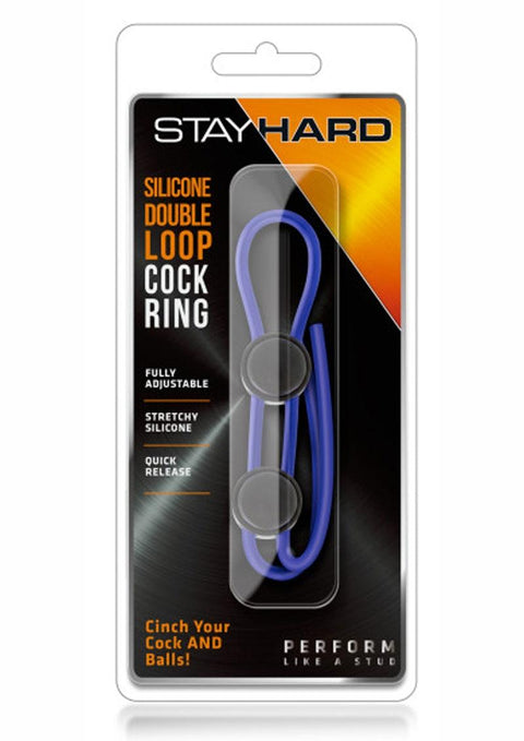 Stay Hard Silicone Double Loop Cock Ring - Azul